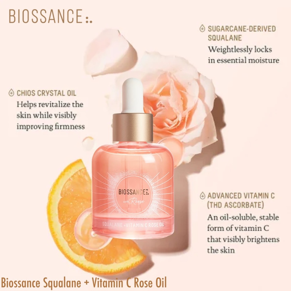 BIOSSANCE Squalane + Vitamin C Rose Oil  | Size: 30mL/1oz